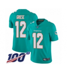 Men's Miami Dolphins #12 Bob Griese Aqua Green Team Color Vapor Untouchable Limited Player 100th Season Football Jersey