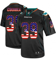 Men's Nike Miami Dolphins #39 Larry Csonka Elite Black USA Flag Fashion NFL Jersey