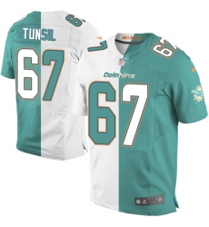 Men's Nike Miami Dolphins #67 Laremy Tunsil Elite Aqua Green/White Split Fashion NFL Jersey