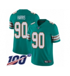 Men's Miami Dolphins #90 Charles Harris Aqua Green Alternate Vapor Untouchable Limited Player 100th Season Football Jersey