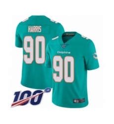 Men's Miami Dolphins #90 Charles Harris Aqua Green Team Color Vapor Untouchable Limited Player 100th Season Football Jersey