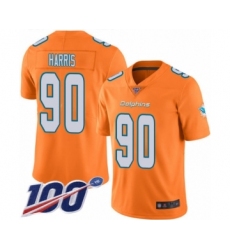 Men's Miami Dolphins #90 Charles Harris Limited Orange Rush Vapor Untouchable 100th Season Football Jersey