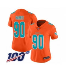 Women's Miami Dolphins #90 Charles Harris Limited Orange Inverted Legend 100th Season Football Jersey
