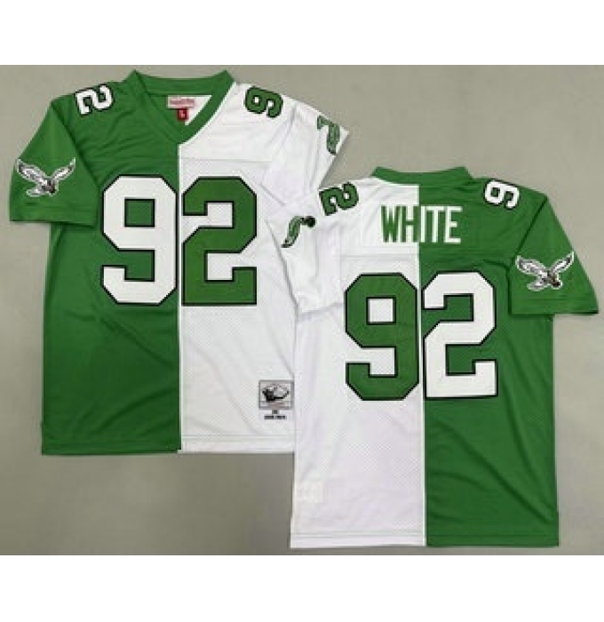 Men's Philadelphia Eagles #92 Reggie White Green White Split 1990 Throwback Jersey