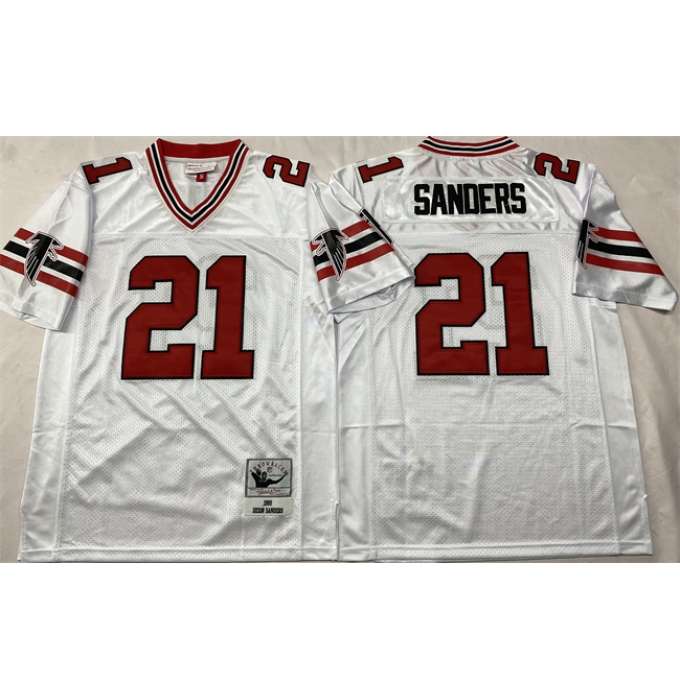 Men's Atlanta Falcons #21 Deion Sanders White Throwback Football Stitched Jersey