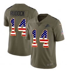Men's Nike Detroit Lions #14 Jake Rudock Limited Olive/USA Flag Salute to Service NFL Jersey