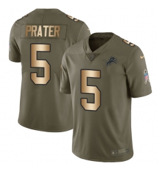 Men's Nike Detroit Lions #5 Matt Prater Limited Olive/Gold Salute to Service NFL Jersey