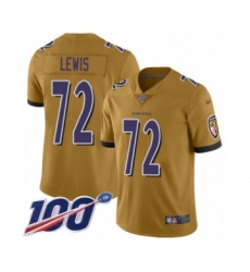 Youth Baltimore Ravens #72 Alex Lewis Limited Gold Inverted Legend 100th Season Football Jersey