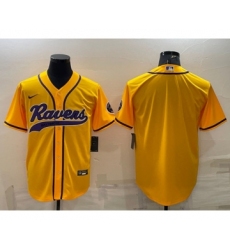 Men's Baltimore Ravens Blank Yellow With Patch Cool Base Stitched Baseball Jersey