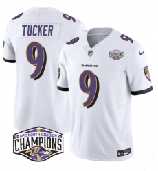 Men's Baltimore Ravens #9 Justin Tucker White F.U.S.E 2024 AFC North Division Champions Vapor Limited Football Jersey Men's Baltimore Ravens #9 Justin Tucker White F.U.S.E 2024 AFC North Division Champions Vapor Limited Football Jersey
