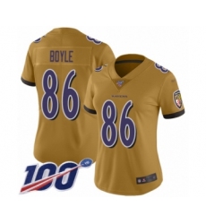 Women's Baltimore Ravens #86 Nick Boyle Limited Gold Inverted Legend 100th Season Football Jersey