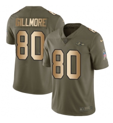 Youth Nike Baltimore Ravens #80 Crockett Gillmore Limited Olive/Gold Salute to Service NFL Jersey