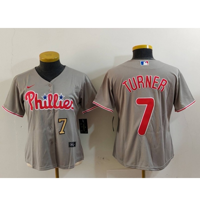 Women's Philadelphia Phillies #7 Trea Turner Grey Stitched Cool Base Nike Jerseys