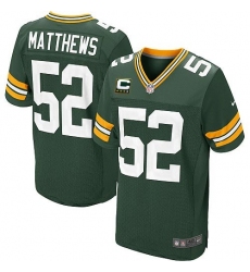 Men's Nike Green Bay Packers #52 Clay Matthews Elite Green Team Color C Patch NFL Jersey