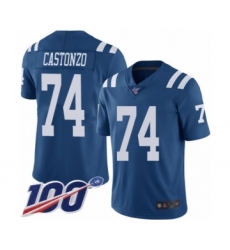 Men's Indianapolis Colts #74 Anthony Castonzo Limited Royal Blue Rush Vapor Untouchable 100th Season Football Jersey