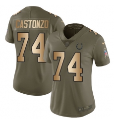 Women's Nike Indianapolis Colts #74 Anthony Castonzo Limited Olive/Gold 2017 Salute to Service NFL Jersey