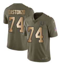 Youth Nike Indianapolis Colts #74 Anthony Castonzo Limited Olive/Gold 2017 Salute to Service NFL Jersey