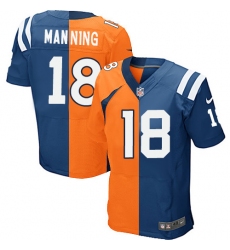 Men's Nike Indianapolis Colts #18 Peyton Manning Elite Royal Blue/Orange Split Fashion NFL Jersey