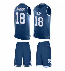 Men's Nike Indianapolis Colts #18 Peyton Manning Limited Royal Blue Tank Top Suit NFL Jersey