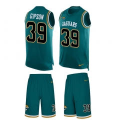 Men's Nike Jacksonville Jaguars #39 Tashaun Gipson Limited Teal Green Tank Top Suit NFL Jersey