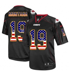 Men's Nike Kansas City Chiefs #19 Joe Montana Elite Black USA Flag Fashion NFL Jersey