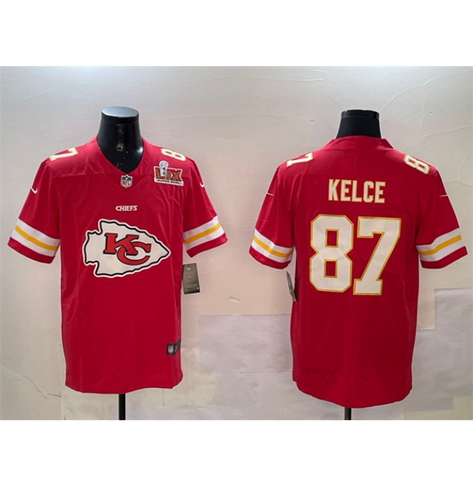 Men's Kansas City Chiefs #87 Travis Kelce Red 2025 Super Bowl LIX Team Big Logo Vapor Limited Stitched Football Jersey