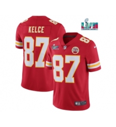 Men’s Kansas City Chiefs #87 Travis Kelce Red Super Bowl LVII Patch Vapor Untouchable Limited Stitched Jersey