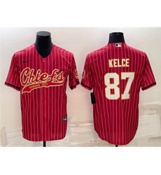 Men's Kansas City Chiefs #87 Travis Kelce Red With Patch Cool Base Stitched Baseball Jersey