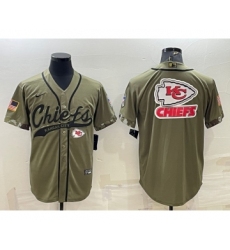 Men's Kansas City Chiefs Olive Salute to Service Team Big Logo Cool Base Stitched Baseball Jersey