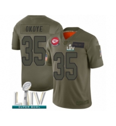 Men's Kansas City Chiefs #35 Christian Okoye Limited Olive 2019 Salute to Service Super Bowl LIV Bound Football Jersey