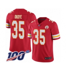 Men's Kansas City Chiefs #35 Christian Okoye Red Team Color Vapor Untouchable Limited Player 100th Season Football Jersey